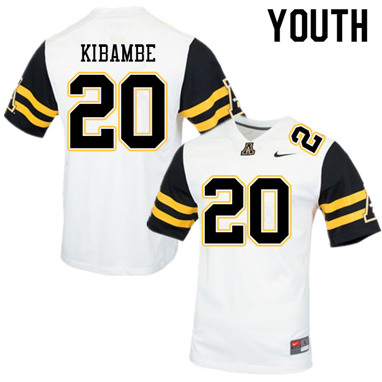Youth #20 Nathan Kibambe Appalachian State Mountaineers College Football Jerseys Sale-White - Click Image to Close